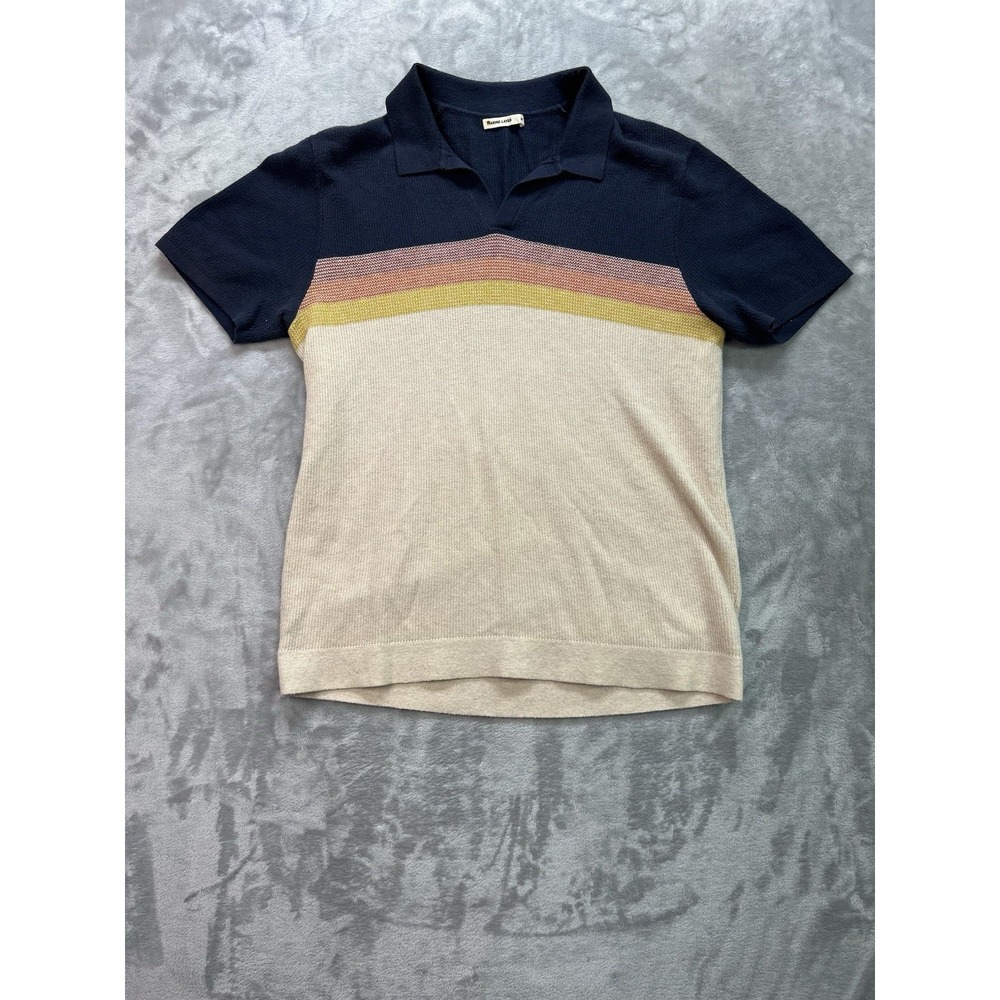 Marine Layer Liam Sweater Polo Shirt Men Medium Navy Cream Wool Blend Men Preppy